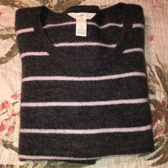 H&M XL Gray with White Stripes Wool Blend Sweater - Picture 3 of 12